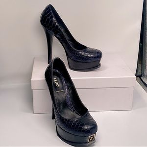 Fendi Platform pumps with double F logo on the front.